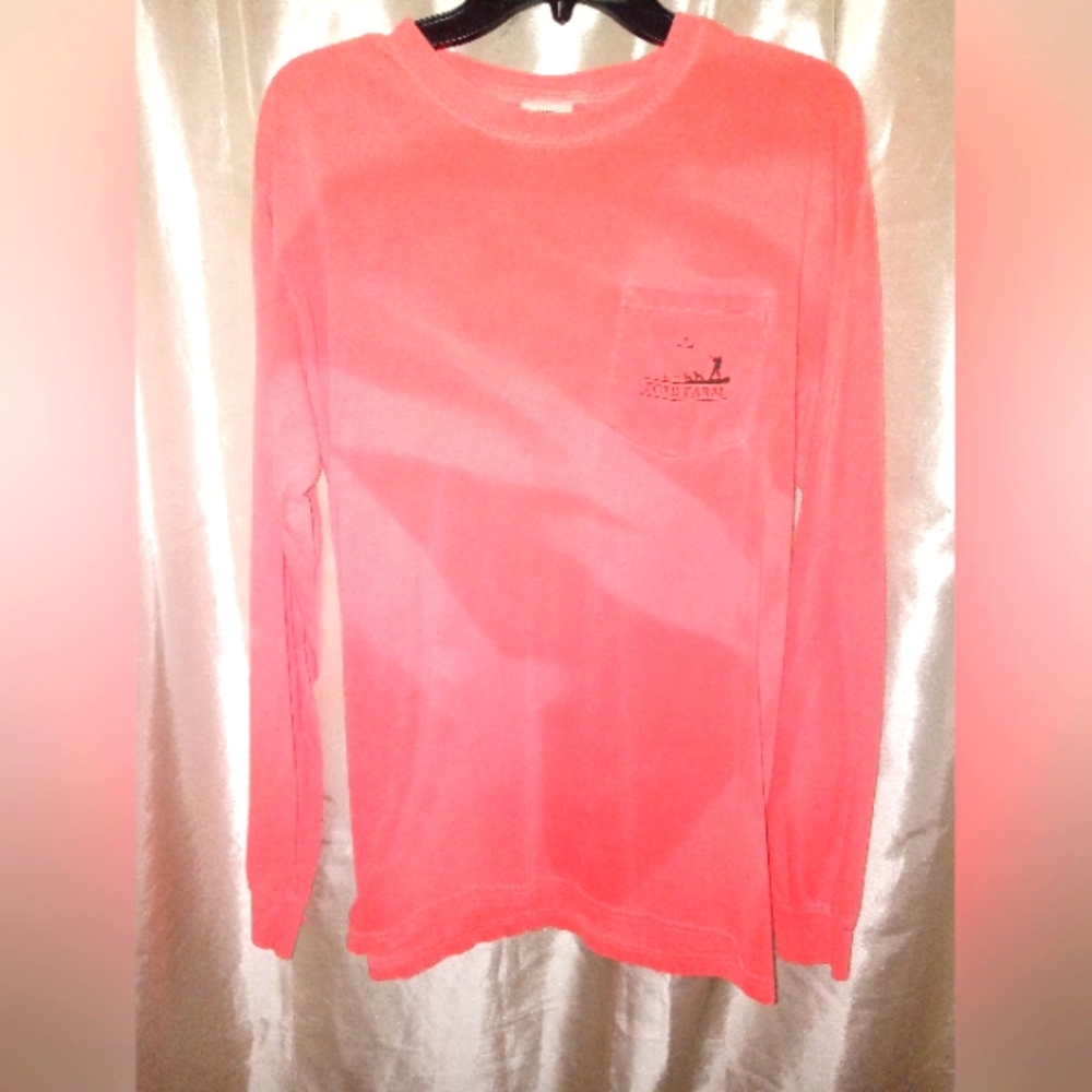 Bird Hunting graphic, cotton tee, v-neck, coral/balck, L/S, pullover sz M.